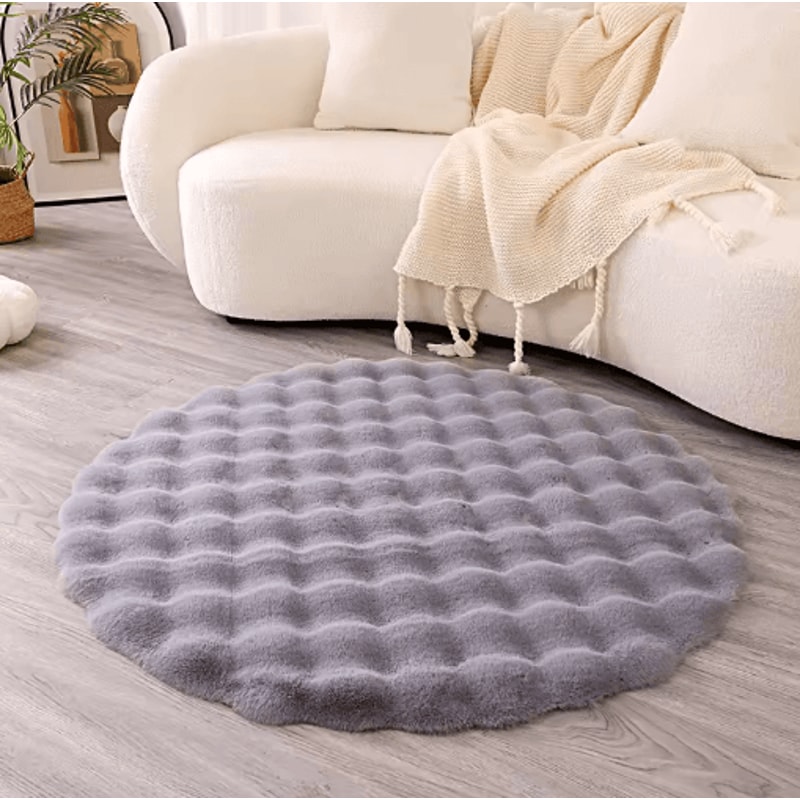 Round Faux Rabbit Fur Rug Ultra Soft Faux Fur Carpet For Cozy Home Kids Spaces 3