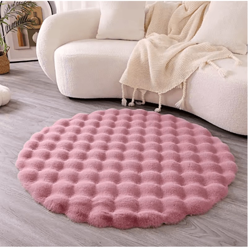 Round Faux Rabbit Fur Rug Ultra Soft Faux Fur Carpet For Cozy Home Kids Spaces 4