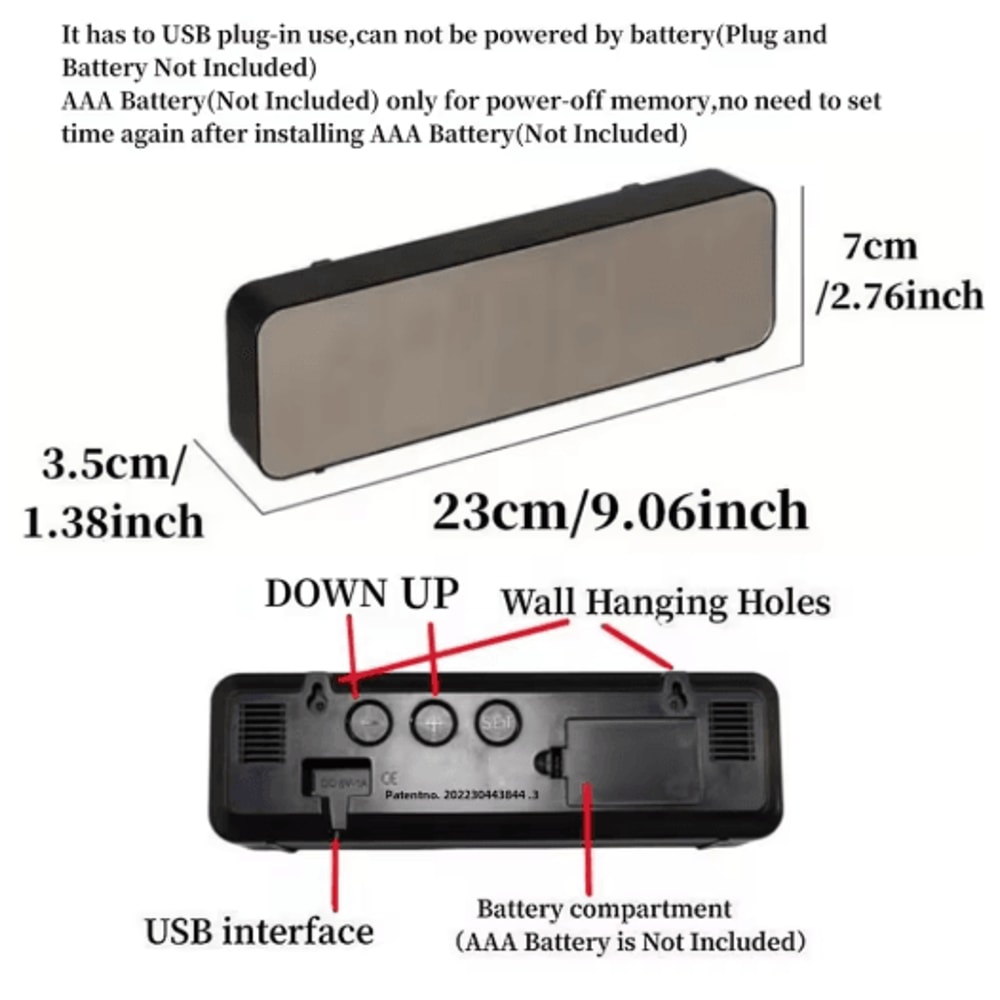 9Inch LED Digital Wall Clock Smart Large Digital Clock With Temperature Humidity Display 3