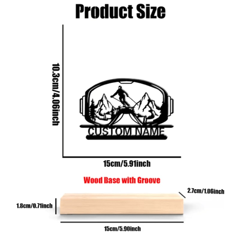 Personalized Ski Goggles Metal Sculpture Custom Skiing Desk Decor With Wooden Base 1