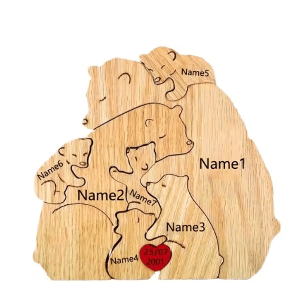 Custom Family Bear Puzzle Ornament Personalized Family Name Bear Decor With Engraving 1