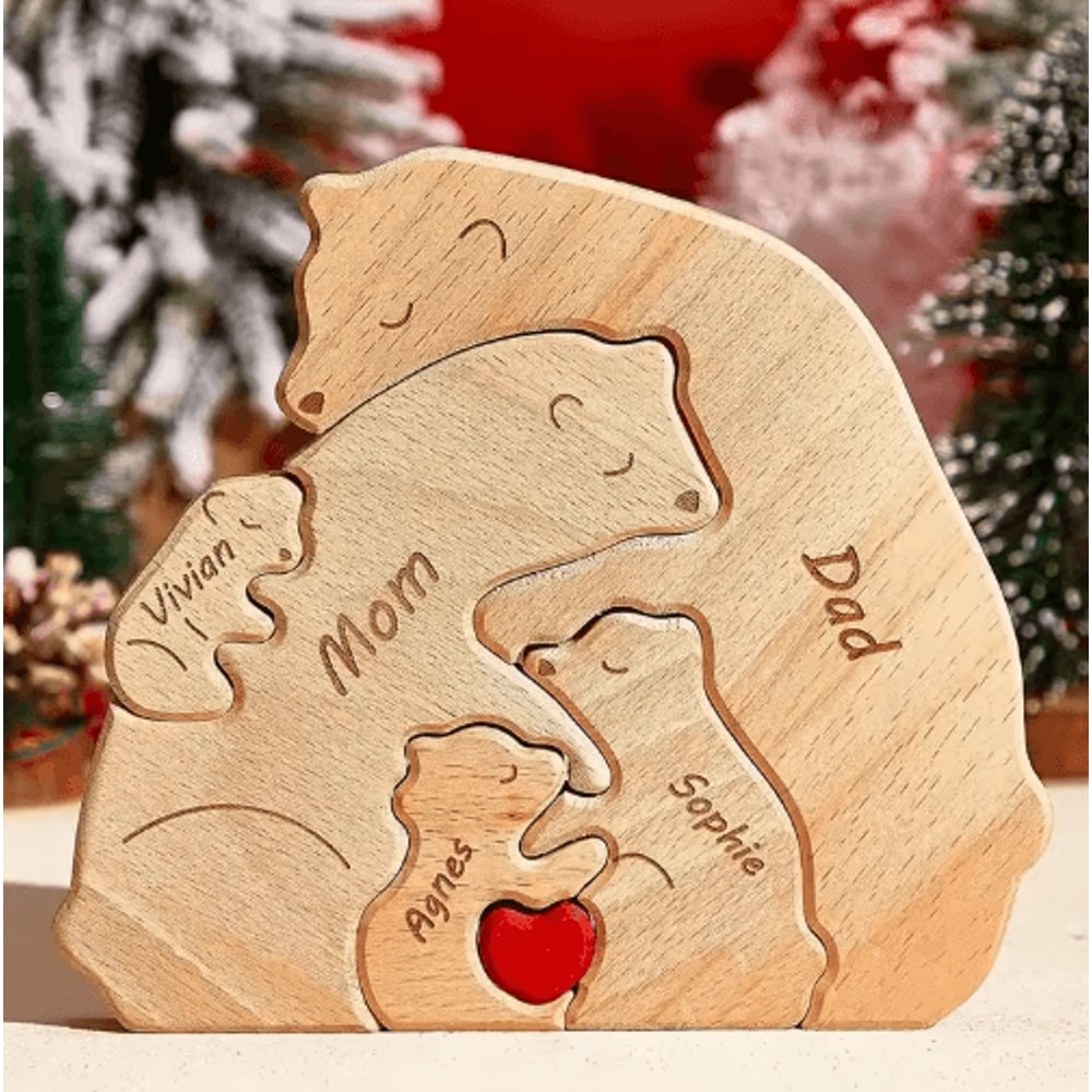 Custom Family Bear Puzzle Ornament Personalized Family Name Bear Decor With Engraving 0