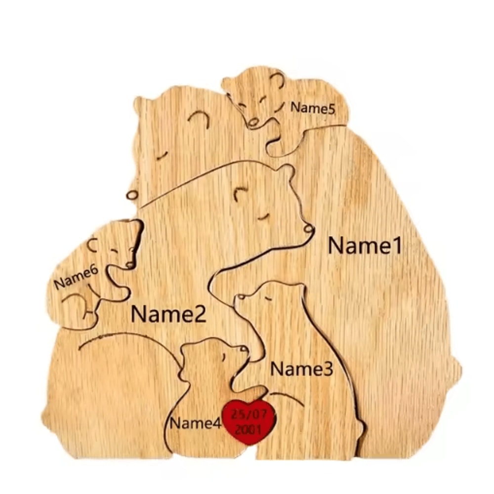 Custom Family Bear Puzzle Ornament Personalized Family Name Bear Decor With Engraving 2