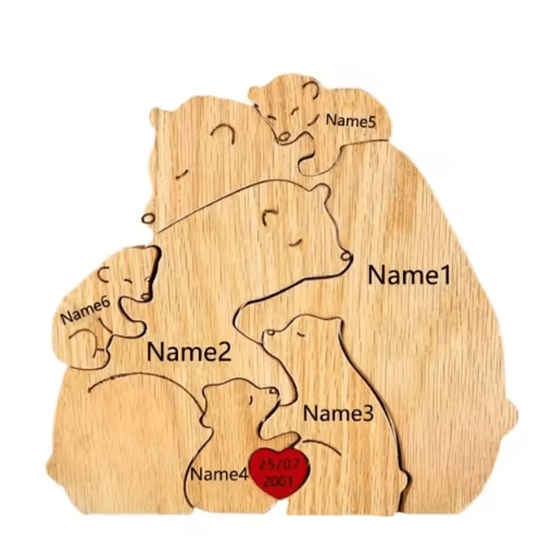 Custom Family Bear Puzzle Ornament Personalized Family Name Bear Decor With Engraving 2