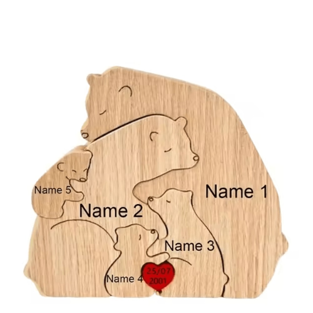 Custom Family Bear Puzzle Ornament Personalized Family Name Bear Decor With Engraving 3