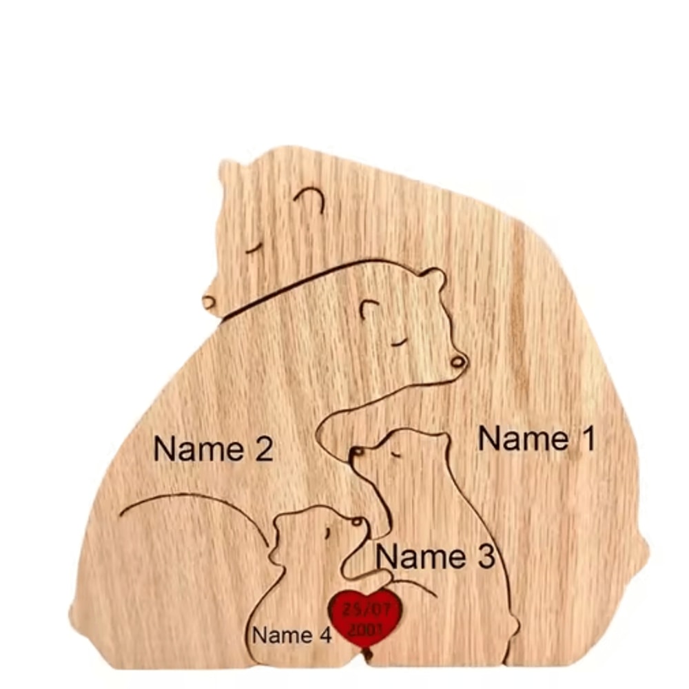 Custom Family Bear Puzzle Ornament Personalized Family Name Bear Decor With Engraving 4