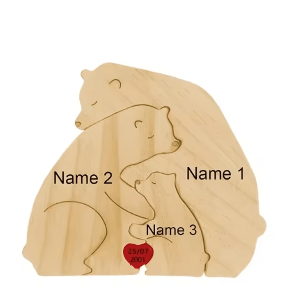 Custom Family Bear Puzzle Ornament Personalized Family Name Bear Decor With Engraving 5