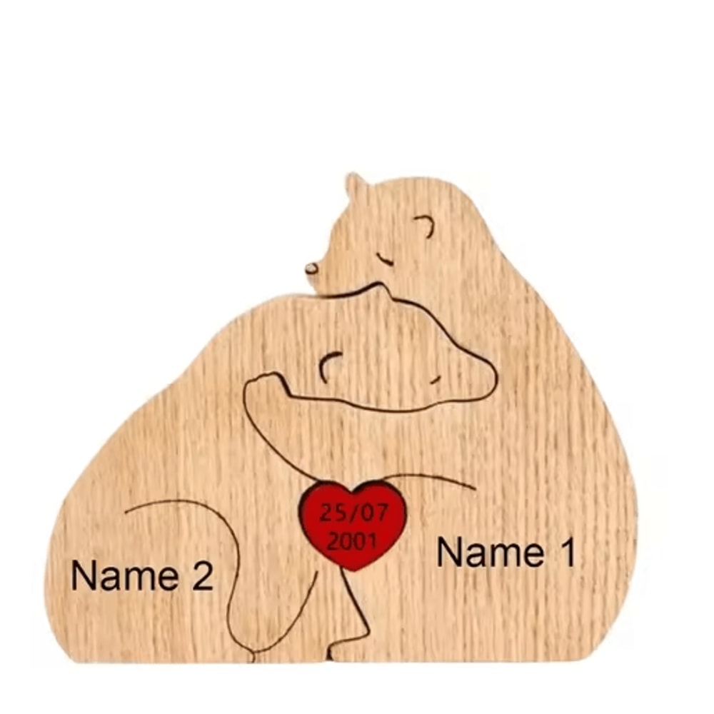 Custom Family Bear Puzzle Ornament Personalized Family Name Bear Decor With Engraving 6