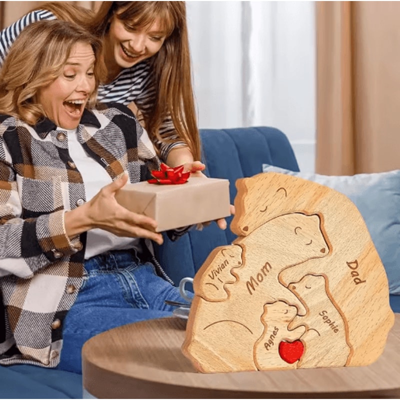 Custom Family Bear Puzzle Ornament Personalized Family Name Bear Decor With Engraving 9