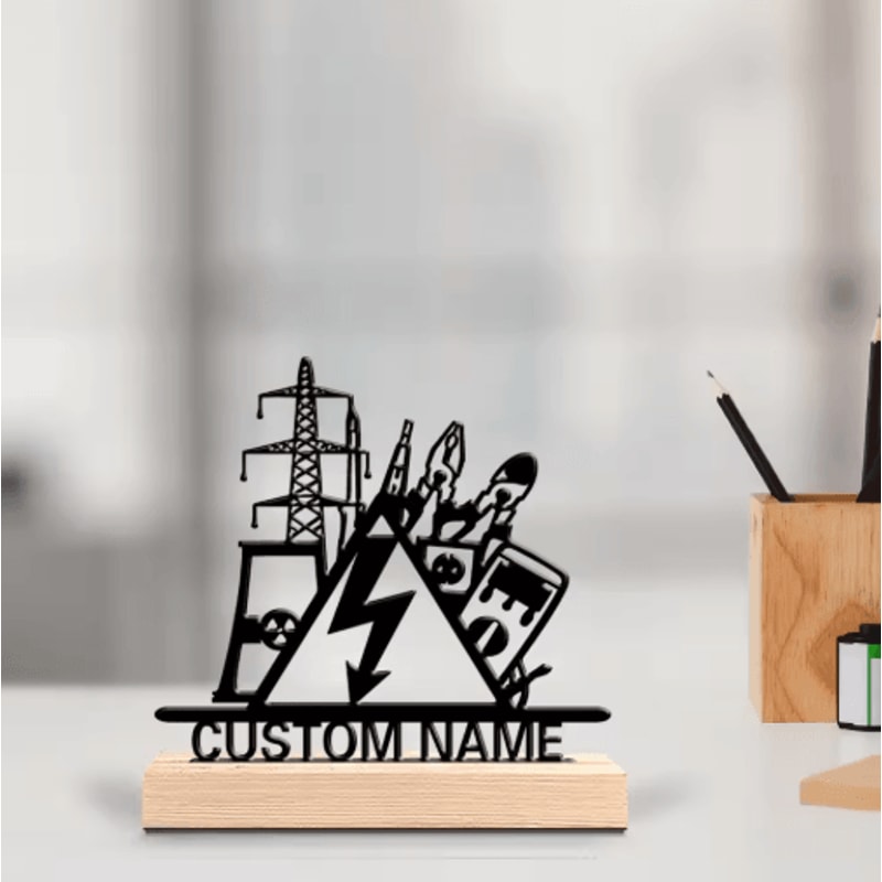 Personalized Electrical Engineer Metal Sculpture Custom Engineer Desk Decor With Wooden Base 0