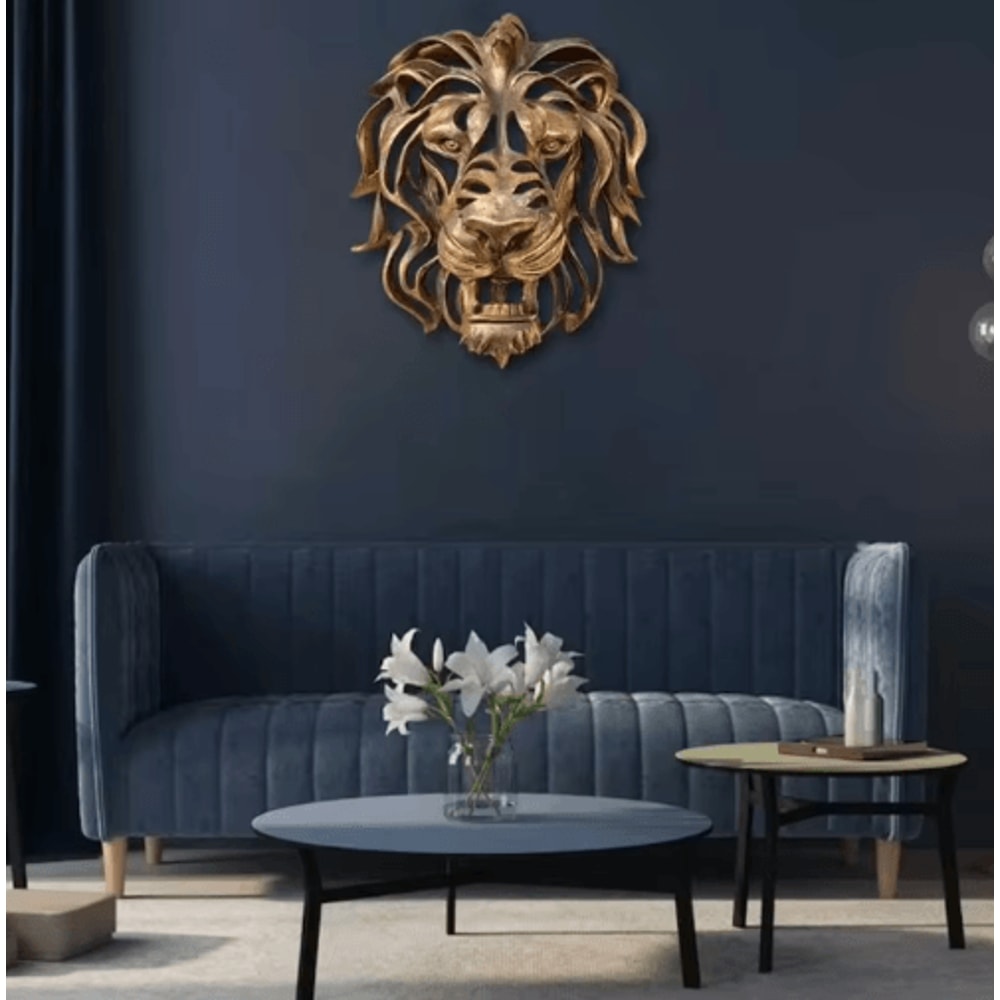 Gold Lion Head Wall Sculpture Majestic Lion Head Wall Decor For Luxury Interiors 3