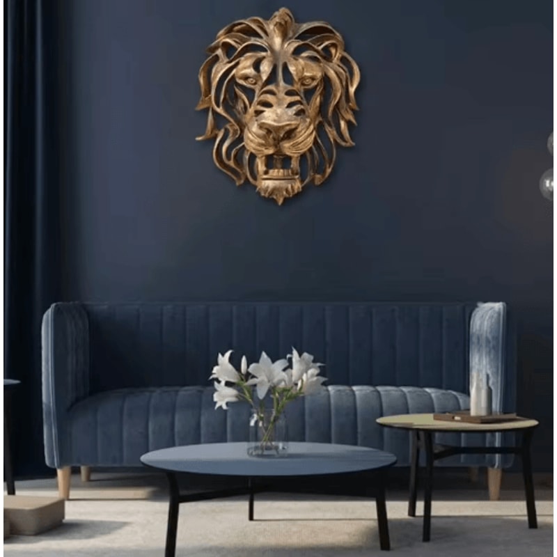 Gold Lion Head Wall Sculpture Majestic Lion Head Wall Decor For Luxury Interiors 3