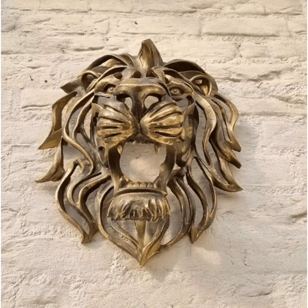 Gold Lion Head Wall Sculpture Majestic Lion Head Wall Decor For Luxury Interiors 5