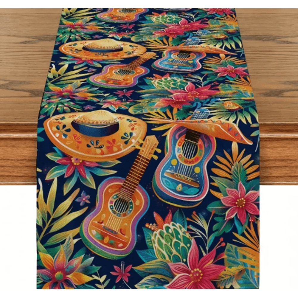 Mexican Fiesta Table Runner Vibrant Mexican Table Runner With Cactus Floral Print 1