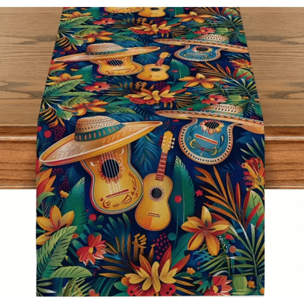 Mexican Fiesta Table Runner Vibrant Mexican Table Runner With Cactus Floral Print 2