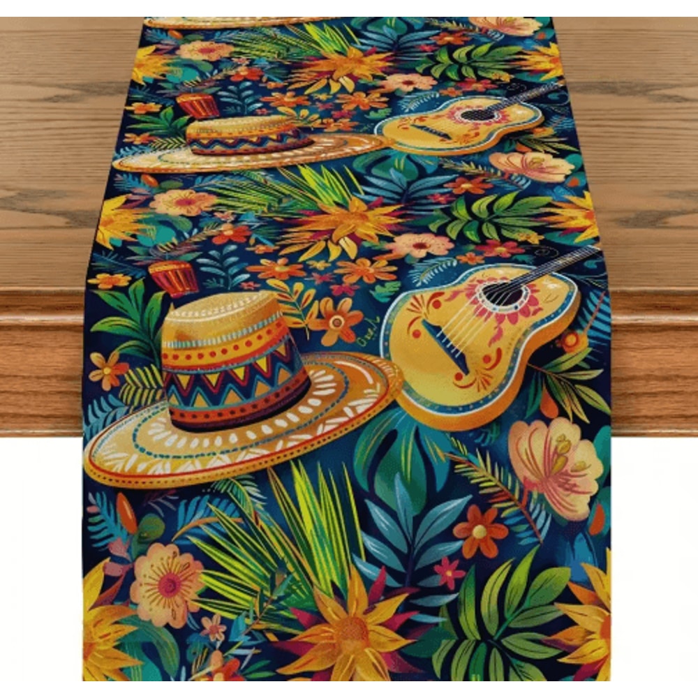 Mexican Fiesta Table Runner Vibrant Mexican Table Runner With Cactus Floral Print 4