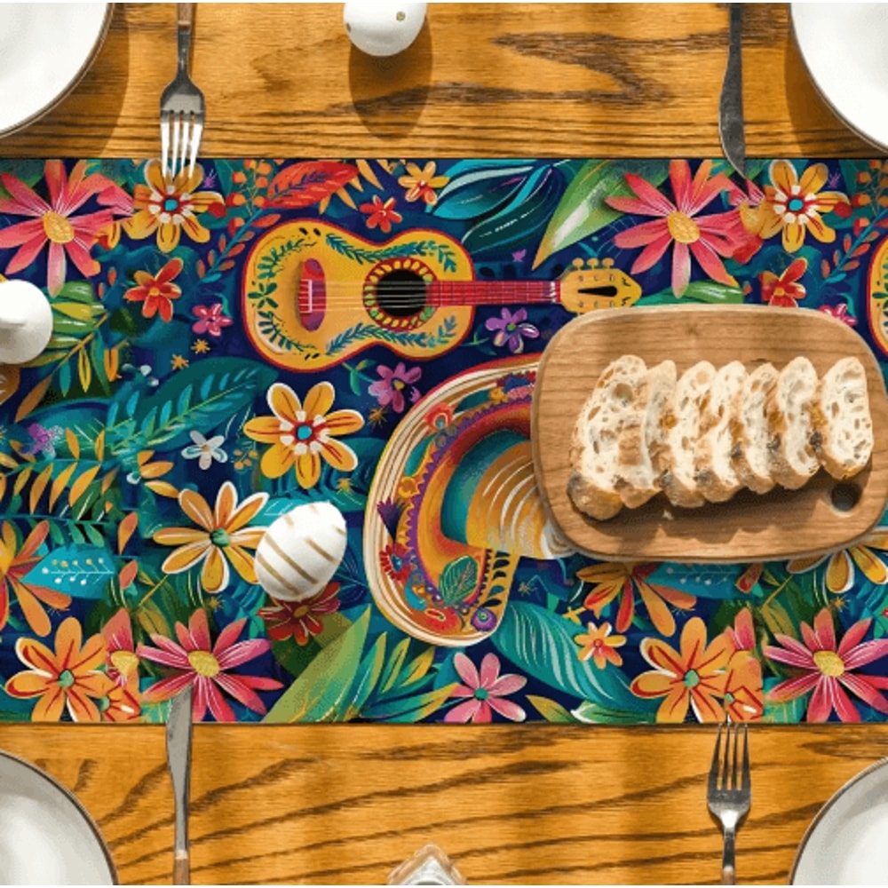 Mexican Fiesta Table Runner Vibrant Mexican Table Runner With Cactus Floral Print 6