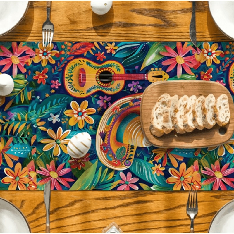 Mexican Fiesta Table Runner Vibrant Mexican Table Runner With Cactus Floral Print 6