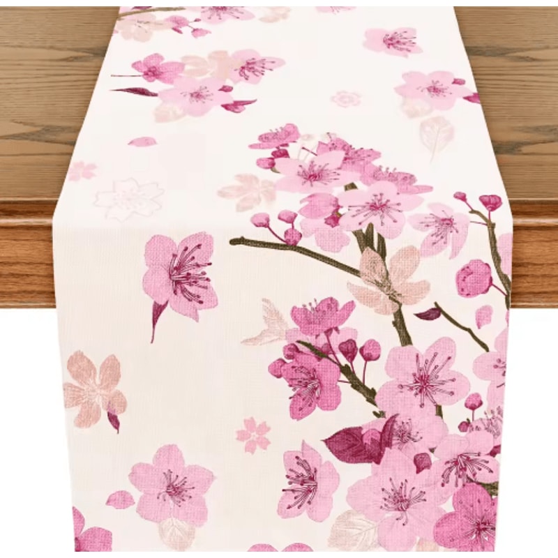 Cherry Blossom Linen Table Runner Elegant Cherry Blossom Table Runner For Spring Wedding Decor 1