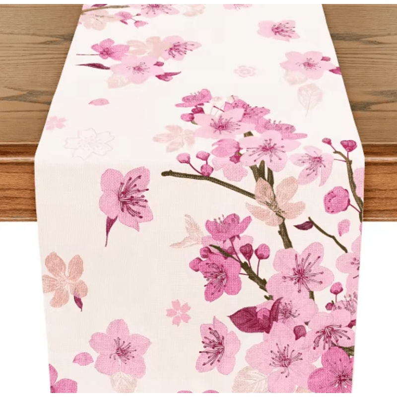 Cherry Blossom Linen Table Runner Elegant Cherry Blossom Table Runner For Spring Wedding Decor 5