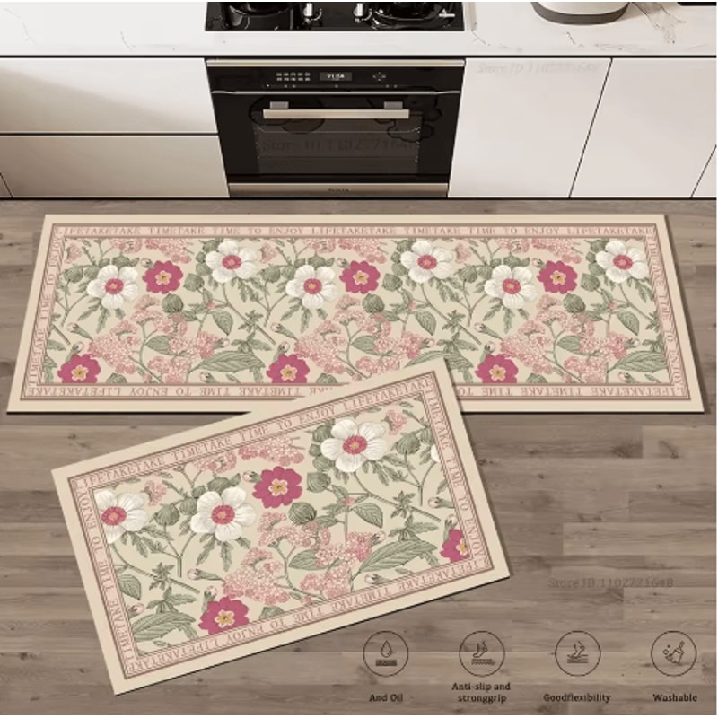 Floral AntiFatigue Kitchen Rug Soft NonSlip Kitchen Mat For Comfort Style 1