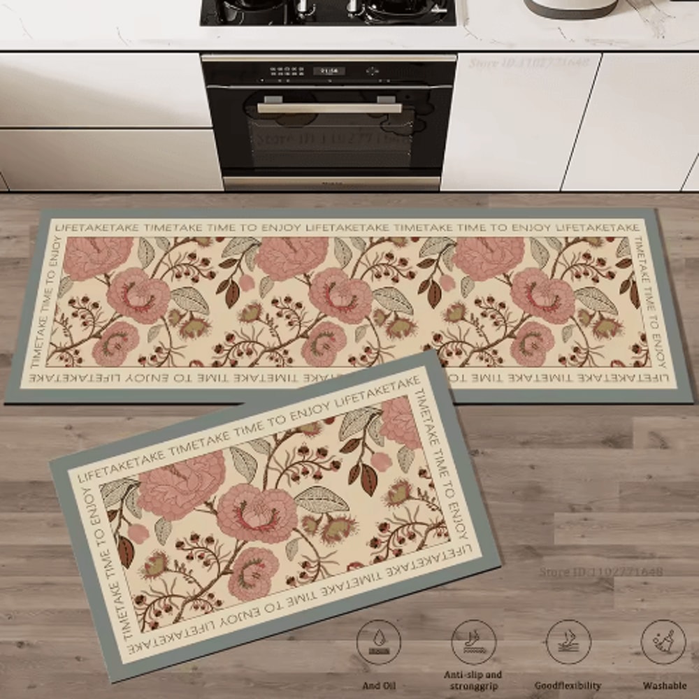 Floral AntiFatigue Kitchen Rug Soft NonSlip Kitchen Mat For Comfort Style 3