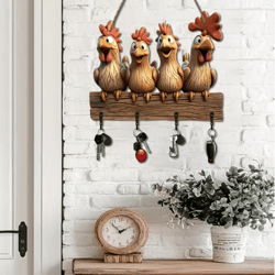 farmhouse hen wooden key holder wall mount with rustic hooks
