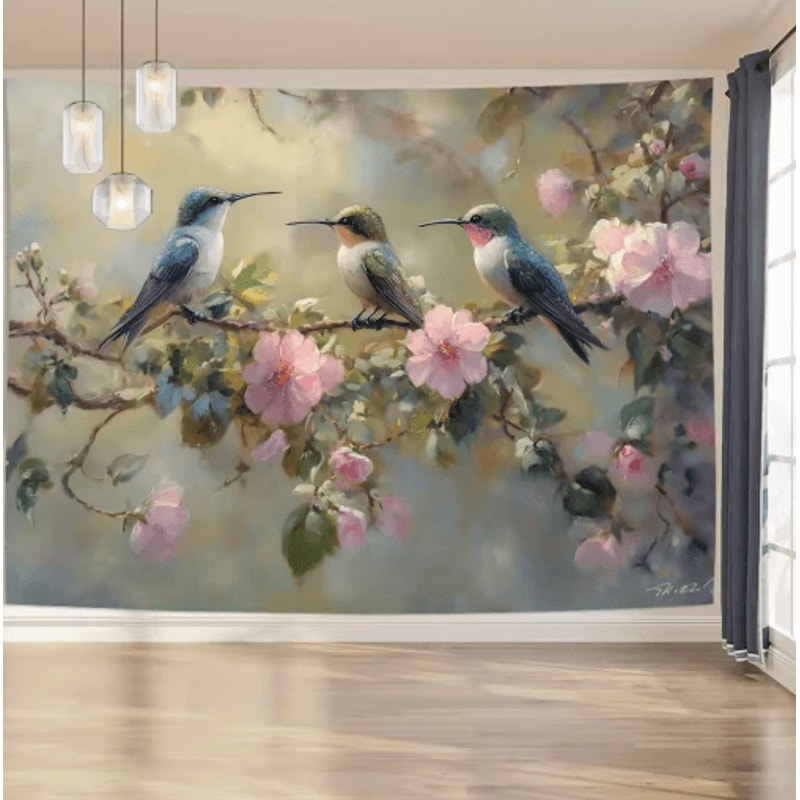 Elegant Hummingbird Wall Tapestry Floral Nature Wall Hanging Decor 3