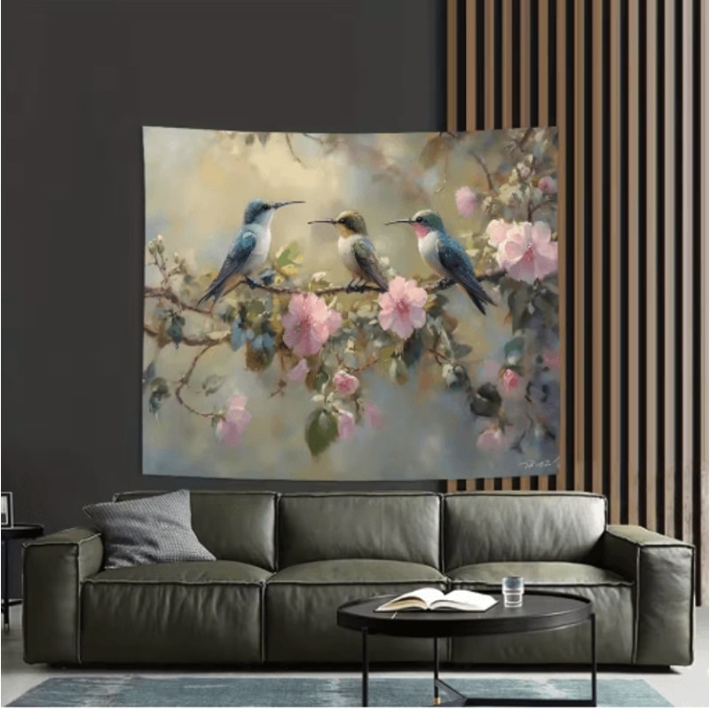 Elegant Hummingbird Wall Tapestry Floral Nature Wall Hanging Decor 4
