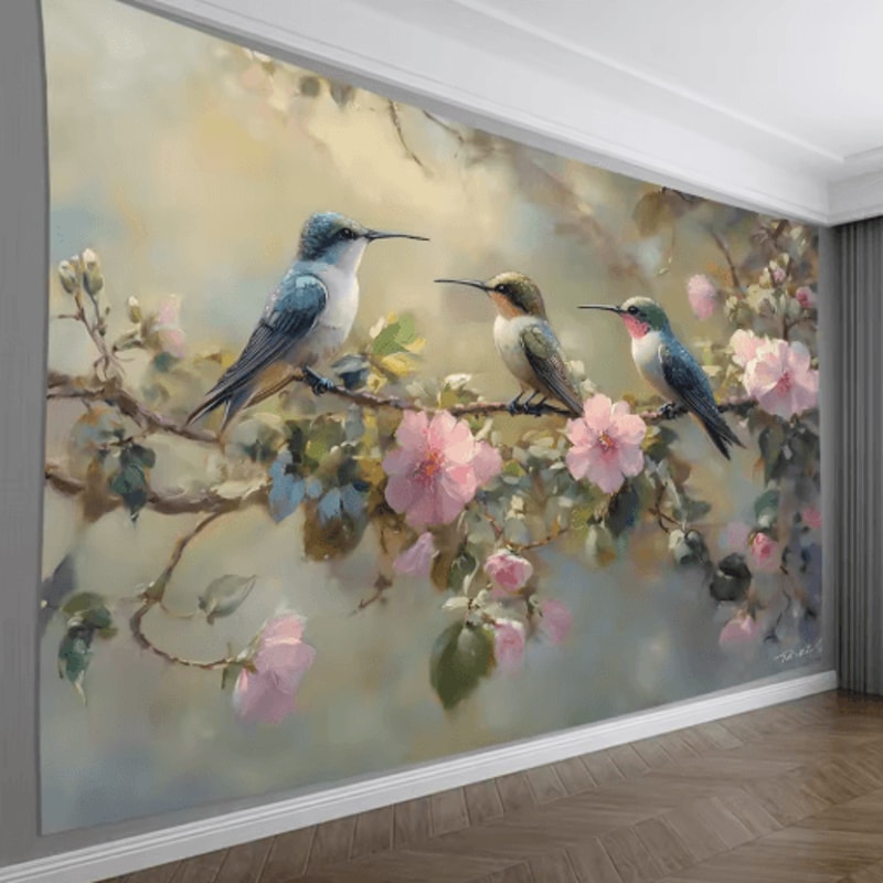 Elegant Hummingbird Wall Tapestry Floral Nature Wall Hanging Decor 5