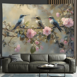 elegant hummingbird wall tapestry floral nature wall hanging decor