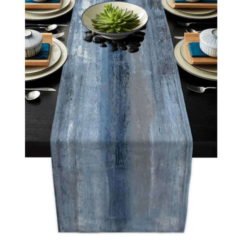 VIKAMA Linen Table Runner Farmhouse Retro Tie Dye Rustic Dining Decor 1