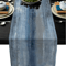 VIKAMA Linen Table Runner Farmhouse Retro Tie Dye Rustic Dining Decor 1