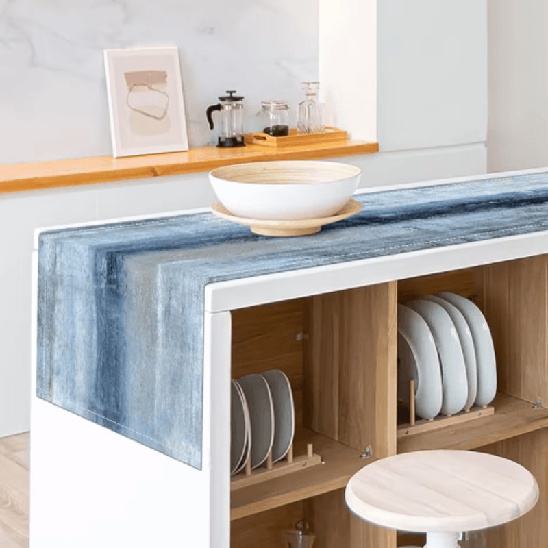 VIKAMA Linen Table Runner Farmhouse Retro Tie Dye Rustic Dining Decor 2