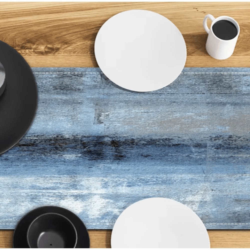 VIKAMA Linen Table Runner Farmhouse Retro Tie Dye Rustic Dining Decor 3