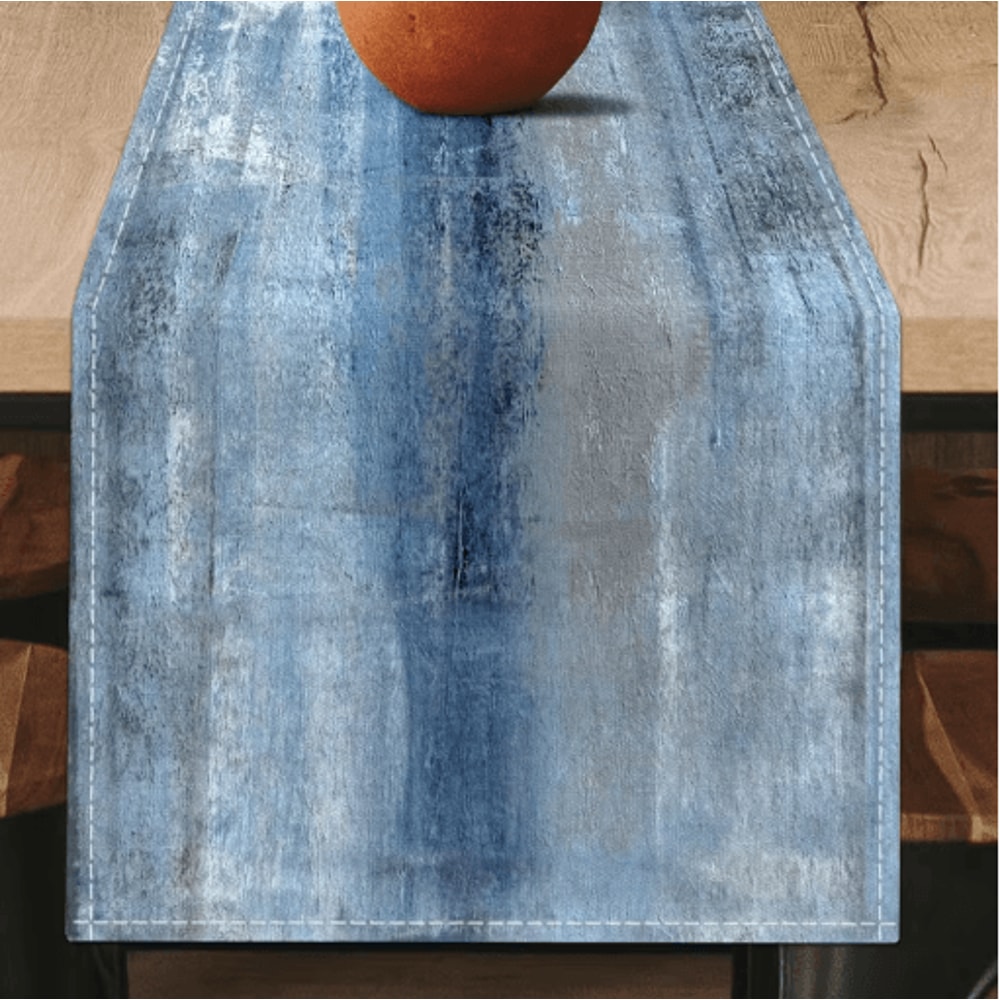VIKAMA Linen Table Runner Farmhouse Retro Tie Dye Rustic Dining Decor 6