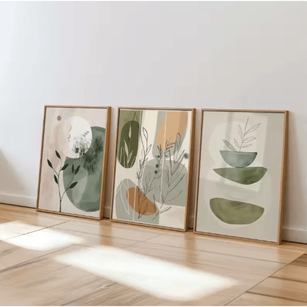 3Piece Bohemian Plant Wall Art Minimalist Earth Tone Canvas Prints Set 1