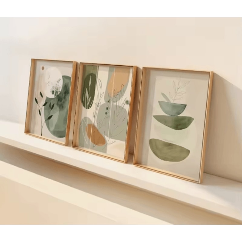 3Piece Bohemian Plant Wall Art Minimalist Earth Tone Canvas Prints Set 4