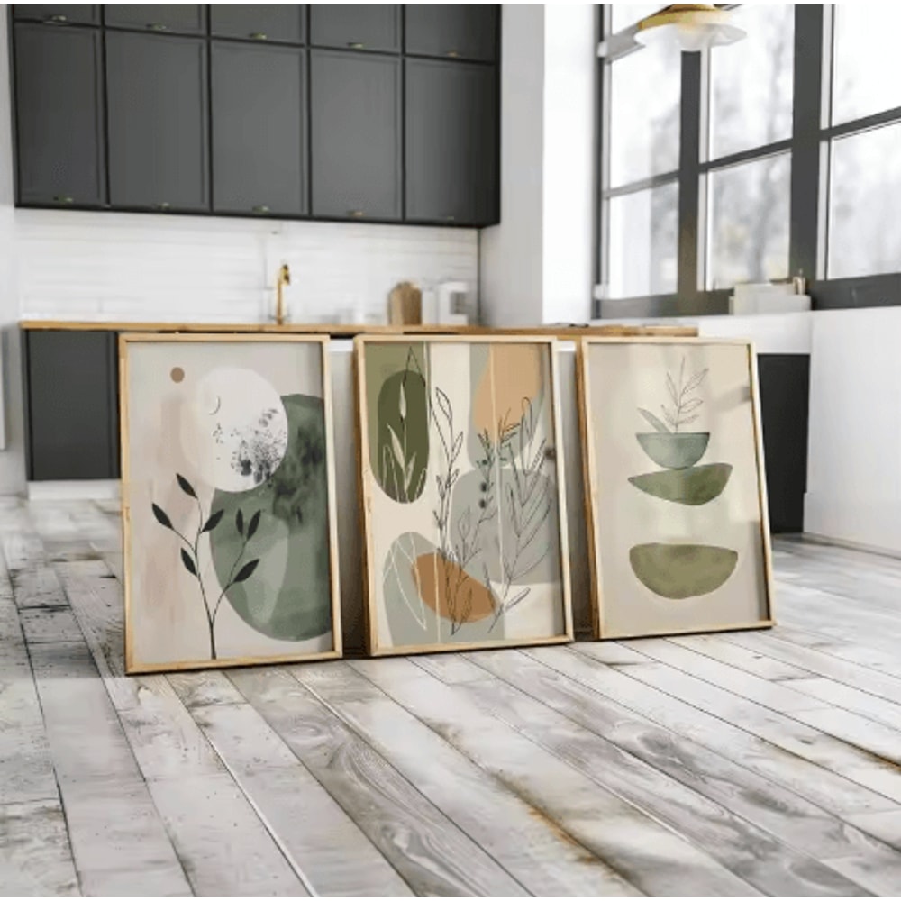 3Piece Bohemian Plant Wall Art Minimalist Earth Tone Canvas Prints Set 5
