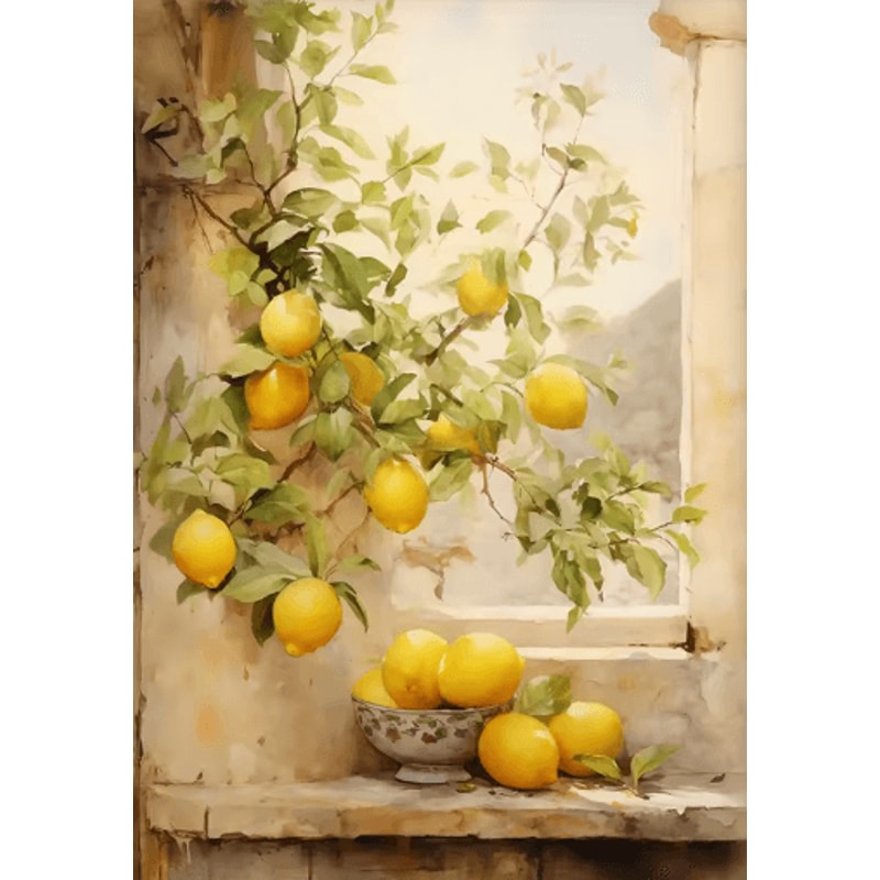 Retro Lemon Garden Lemon Wall Art Canvas Fresh Summer Fruit Decor Prints 3