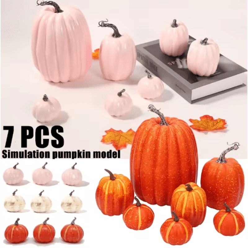 7Piece Artificial Pumpkin Decoration Set Realistic Fall Halloween Decor 0