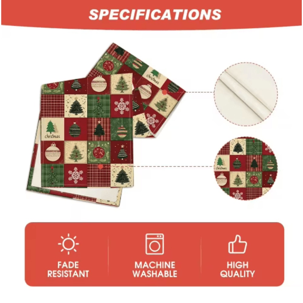 Festive Christmas Table Runner Linen Plaid Snowflake Holiday Dining Decor 3