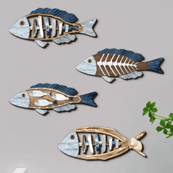 4-piece wooden fish wall decor coastal ocean wall art set
