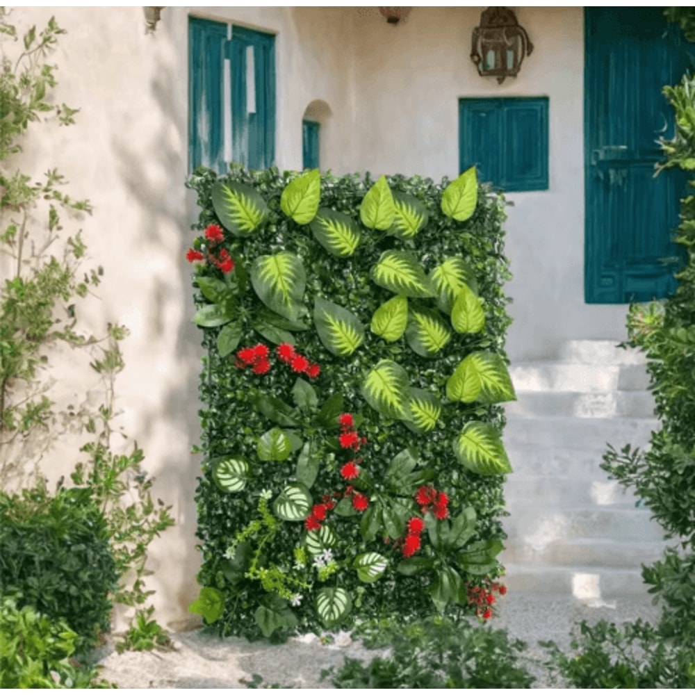 Floral Artificial Grass Wall Panel Greenery Privacy Hedge Backdrop 9
