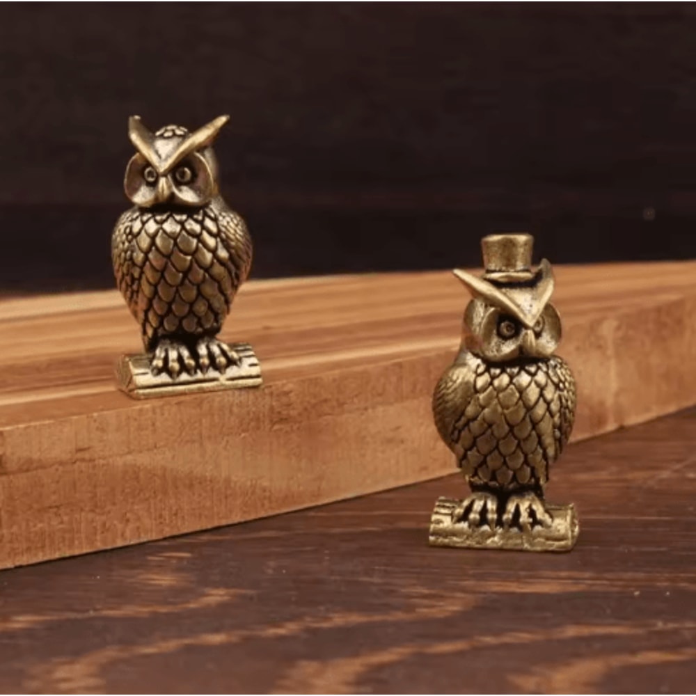 Handmade Brass Owl Figurine Decor Boho Luxury Desk Ornament 5