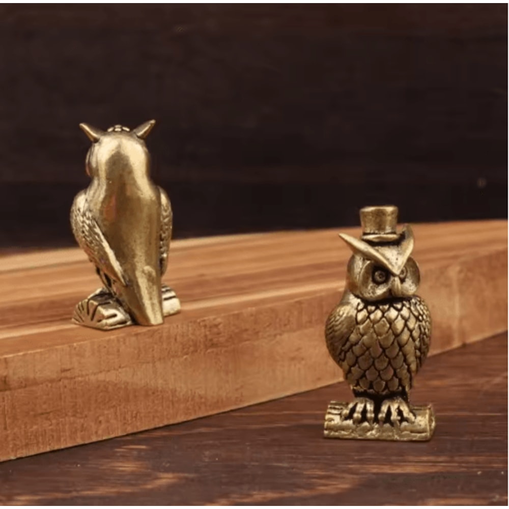 Handmade Brass Owl Figurine Decor Boho Luxury Desk Ornament 7