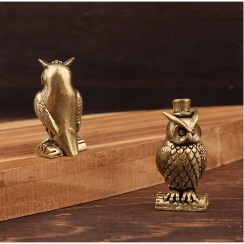 Handmade Brass Owl Figurine Decor Boho Luxury Desk Ornament 7
