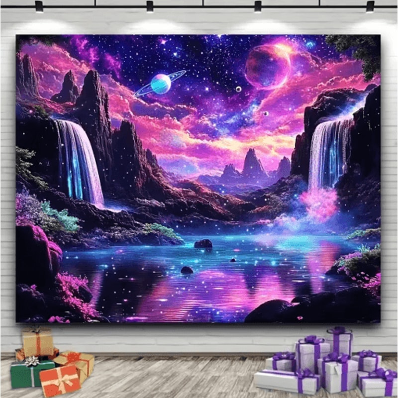 VIKAMA Starry Sky Tapestry Wall Decor Fantasy Galaxy Waterfall Wall Hanging 0