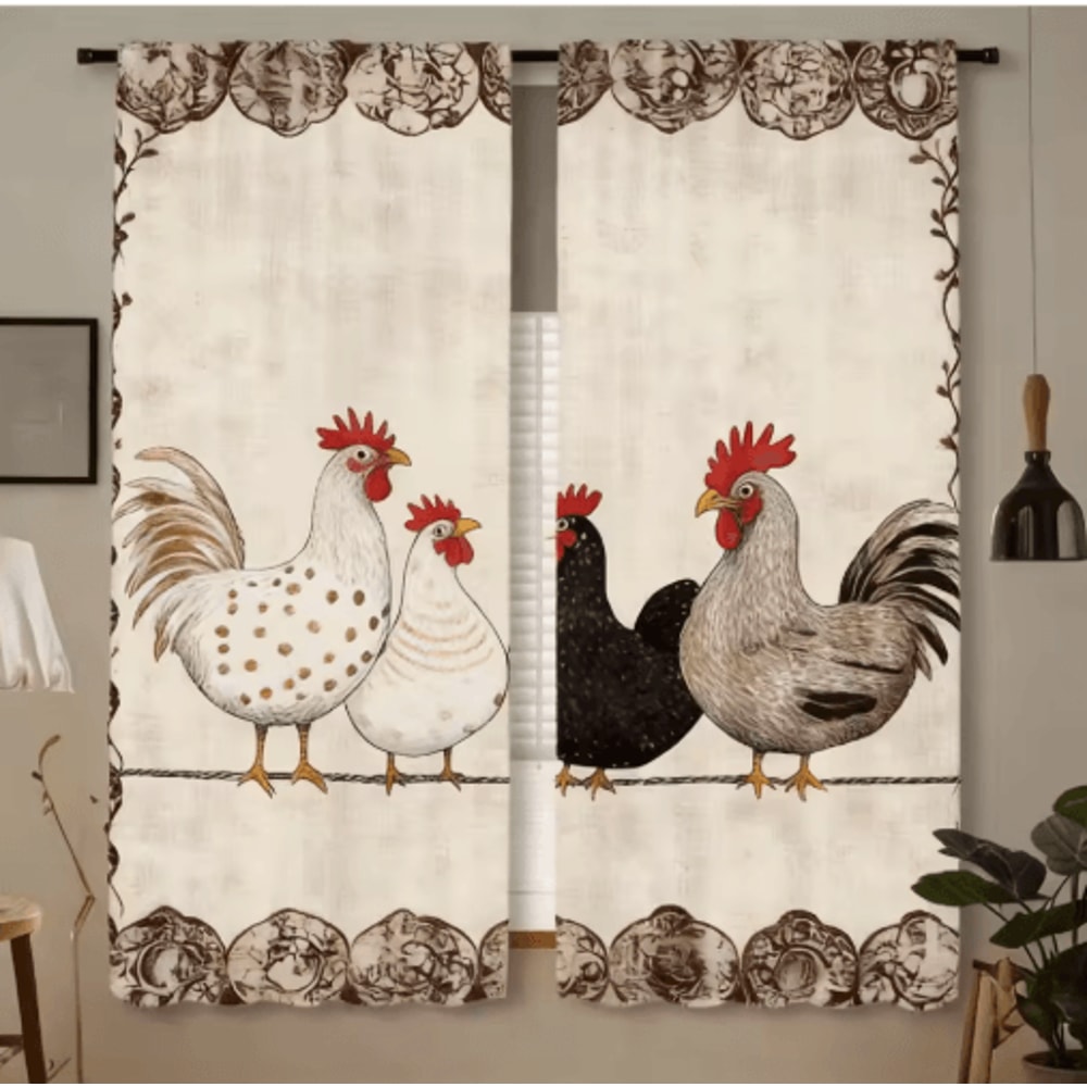2Piece Cafe Curtains Kitchen Window Retro Polka Dot Chicken Print Panels 6