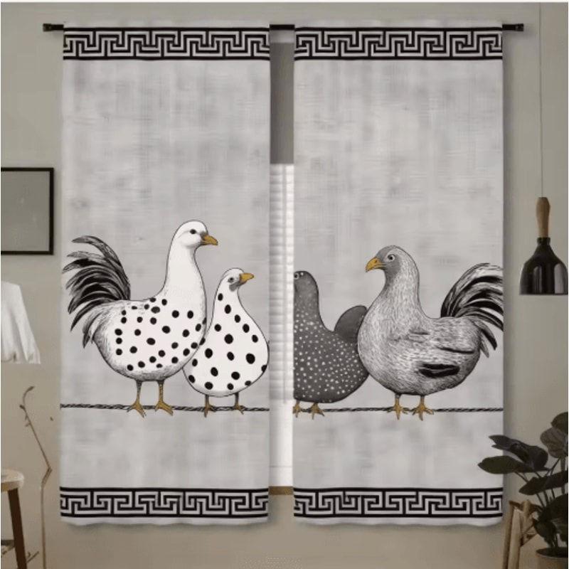 2Piece Cafe Curtains Kitchen Window Retro Polka Dot Chicken Print Panels 10